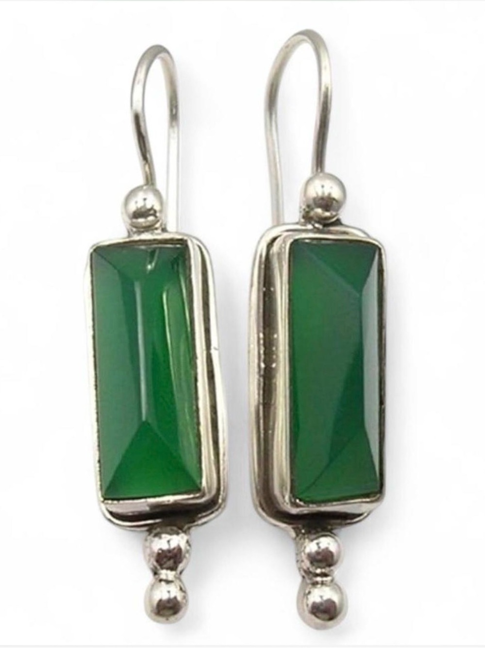 Emerald Green Rectangular Stone Drop Earrings - Boho-Style Women’s Jewelry